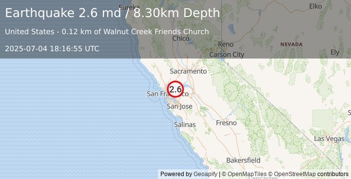 Earthquake SAN FRANCISCO BAY AREA, CALIF. (2.6 md) (2025-07-04 18:16:55 UTC)