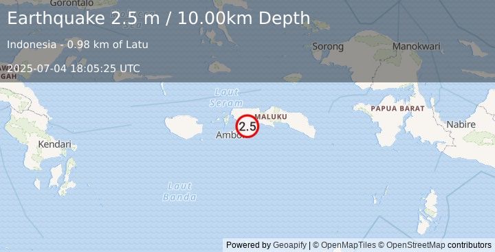 Earthquake SERAM, INDONESIA (2.5 m) (2025-07-04 18:05:25 UTC)