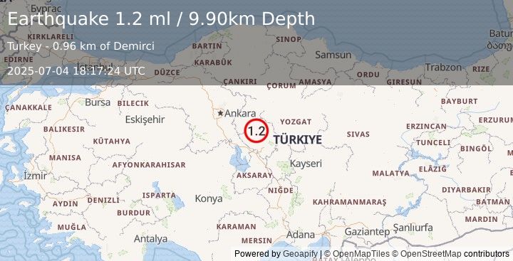 Earthquake CENTRAL TURKEY (1.2 ml) (2025-07-04 18:17:24 UTC)