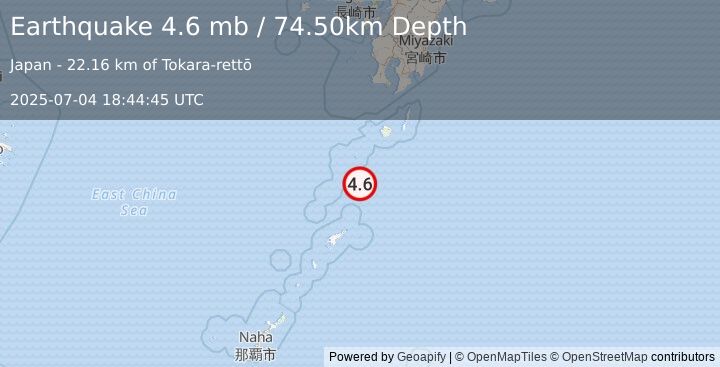 Earthquake RYUKYU ISLANDS, JAPAN (4.7 mb) (2025-07-04 18:44:36 UTC)