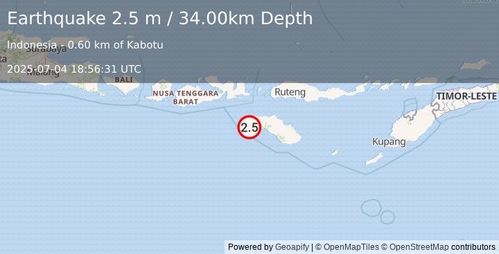 Earthquake SUMBA REGION, INDONESIA (2.5 m) (2025-07-04 18:56:31 UTC)