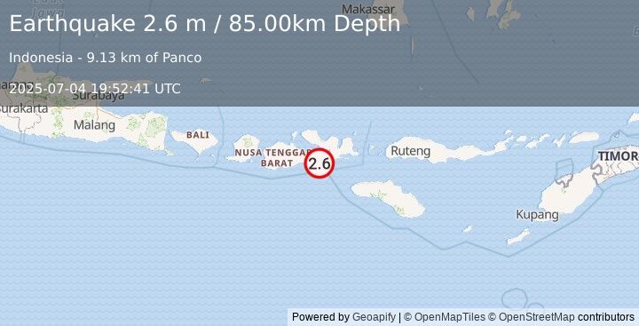 Earthquake SUMBAWA REGION, INDONESIA (2.6 m) (2025-07-04 19:52:41 UTC)
