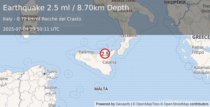 Earthquake SICILY, ITALY (2.5 ml) (2025-07-04 19:50:11 UTC)