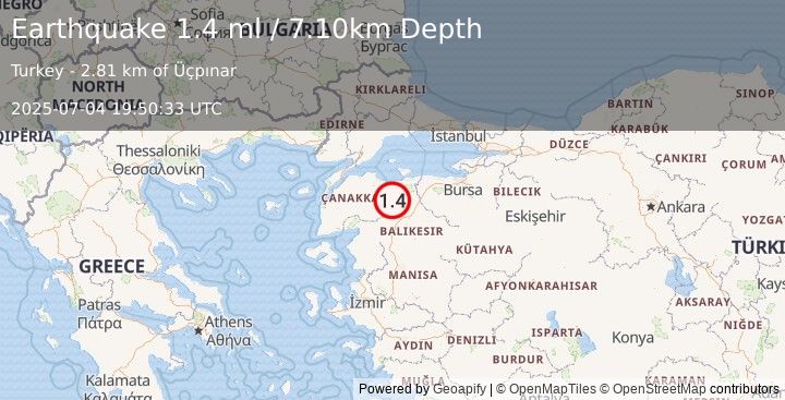 Earthquake WESTERN TURKEY (1.4 ml) (2025-07-04 19:50:33 UTC)
