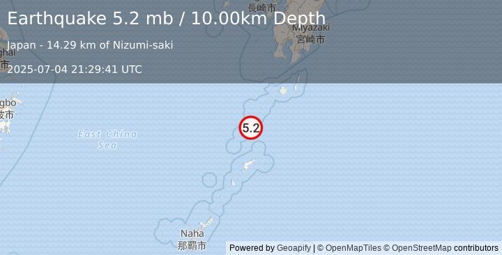 Earthquake RYUKYU ISLANDS, JAPAN (5.2 m) (2025-07-04 21:29:39 UTC)