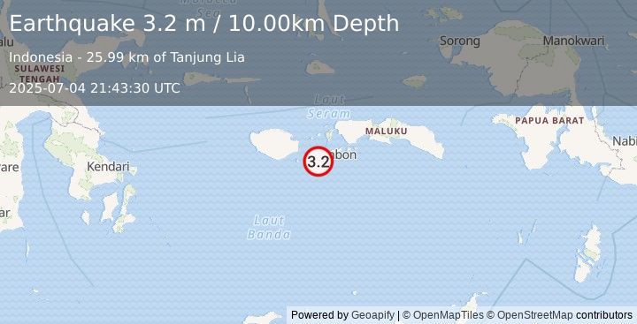 Earthquake SERAM, INDONESIA (3.2 m) (2025-07-04 21:43:30 UTC)