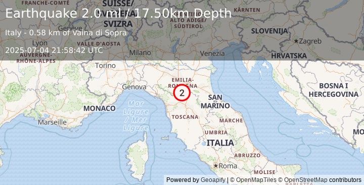 Earthquake NORTHERN ITALY (2.0 ml) (2025-07-04 21:58:42 UTC)