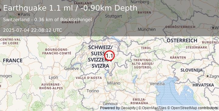 Earthquake SWITZERLAND (1.1 ml) (2025-07-04 22:08:12 UTC)