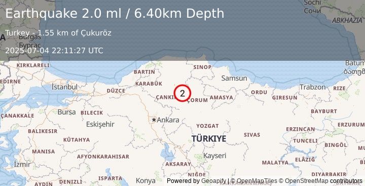 Earthquake CENTRAL TURKEY (2.0 ml) (2025-07-04 22:11:27 UTC)