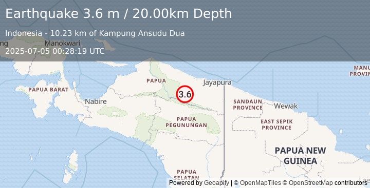 Earthquake PAPUA, INDONESIA (3.6 m) (2025-07-05 00:28:19 UTC)