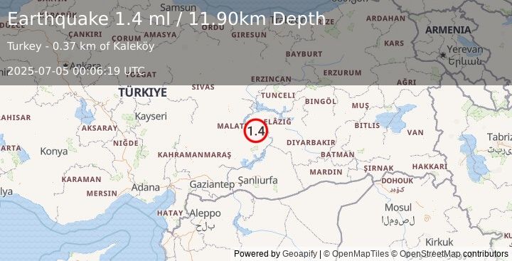 Earthquake EASTERN TURKEY (1.4 ml) (2025-07-05 00:06:19 UTC)