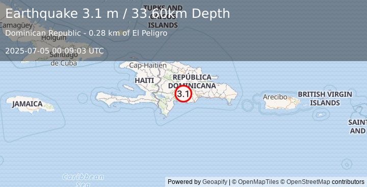 Earthquake DOMINICAN REPUBLIC (3.1 m) (2025-07-05 00:09:03 UTC)