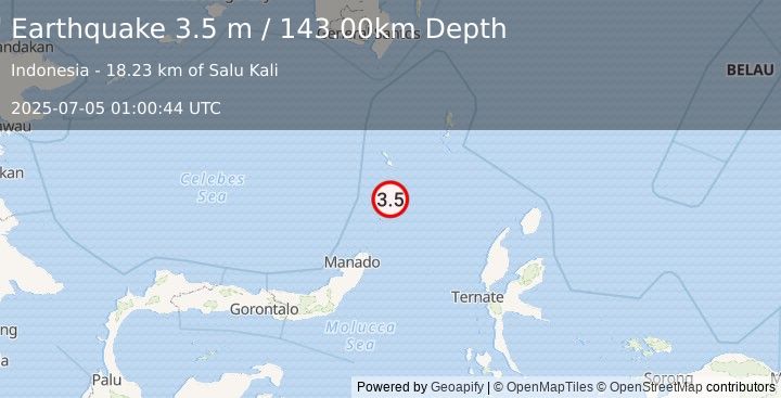Earthquake KEPULAUAN SANGIHE, INDONESIA (3.5 m) (2025-07-05 01:00:44 UTC)