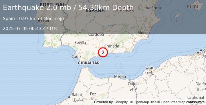 Earthquake STRAIT OF GIBRALTAR (2.0 mb) (2025-07-05 00:43:47 UTC)