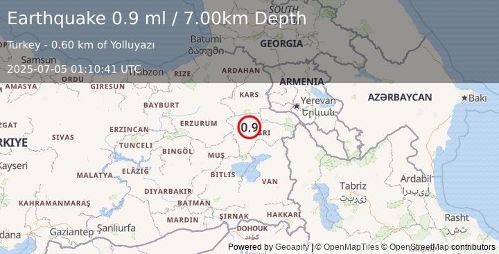 Earthquake EASTERN TURKEY (0.9 ml) (2025-07-05 01:10:41 UTC)