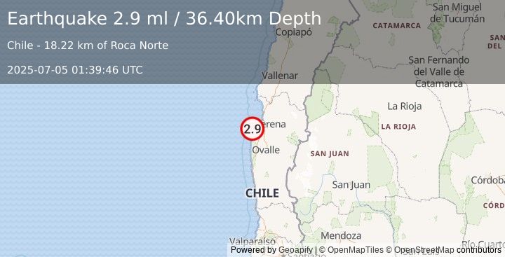 Earthquake OFFSHORE COQUIMBO, CHILE (2.9 ml) (2025-07-05 01:39:46 UTC)