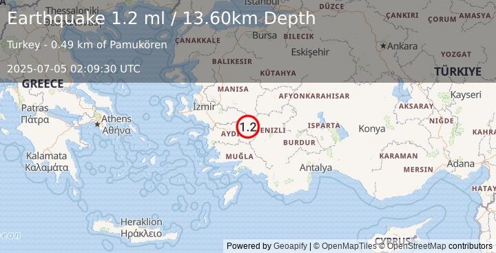 Earthquake WESTERN TURKEY (1.2 ml) (2025-07-05 02:09:30 UTC)