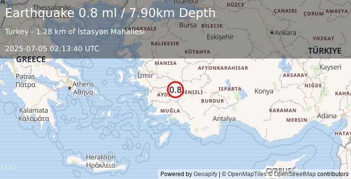 Earthquake WESTERN TURKEY (0.8 ml) (2025-07-05 02:13:40 UTC)