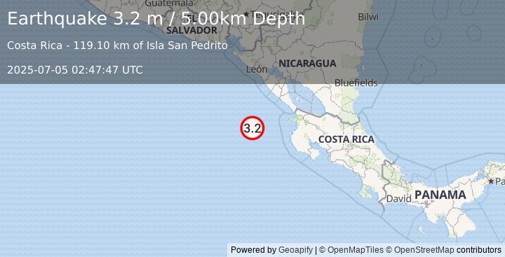 Earthquake OFF COAST OF COSTA RICA (3.2 m) (2025-07-05 02:47:47 UTC)
