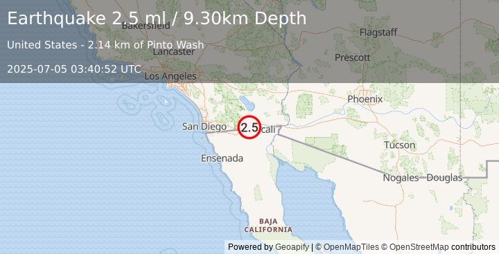Earthquake SOUTHERN CALIFORNIA (2.5 ml) (2025-07-05 03:40:52 UTC)