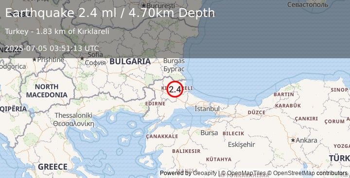 Earthquake WESTERN TURKEY (2.3 ml) (2025-07-05 03:51:12 UTC)
