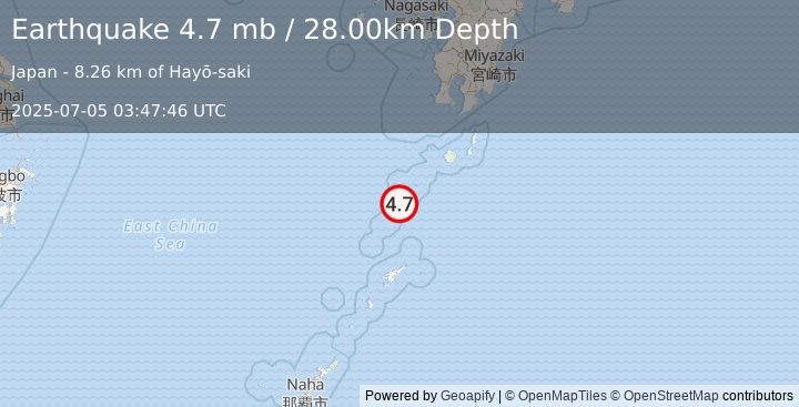 Earthquake RYUKYU ISLANDS, JAPAN (4.8 mw) (2025-07-05 03:47:45 UTC)