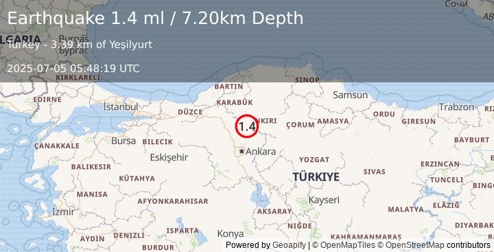 Earthquake CENTRAL TURKEY (1.4 ml) (2025-07-05 05:48:19 UTC)
