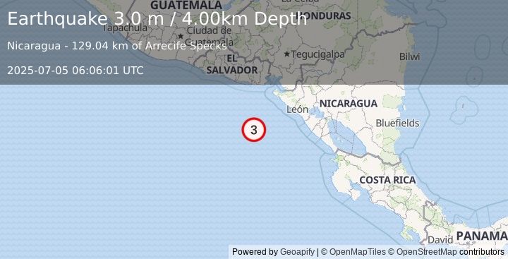 Earthquake OFF COAST OF CENTRAL AMERICA (3.0 m) (2025-07-05 06:06:01 UTC)