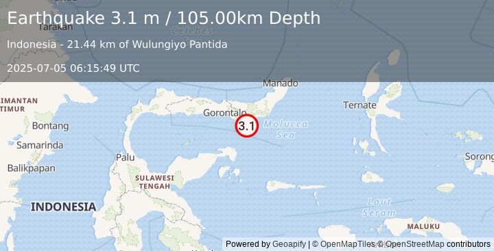 Earthquake MINAHASA, SULAWESI, INDONESIA (3.1 m) (2025-07-05 06:15:49 UTC)