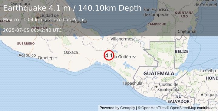 Earthquake CHIAPAS, MEXICO (4.1 m) (2025-07-05 06:42:40 UTC)