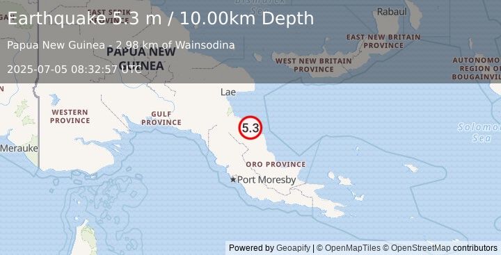 Earthquake EASTERN NEW GUINEA REG., P.N.G. (4.9 mw) (2025-07-05 08:33:08 UTC)