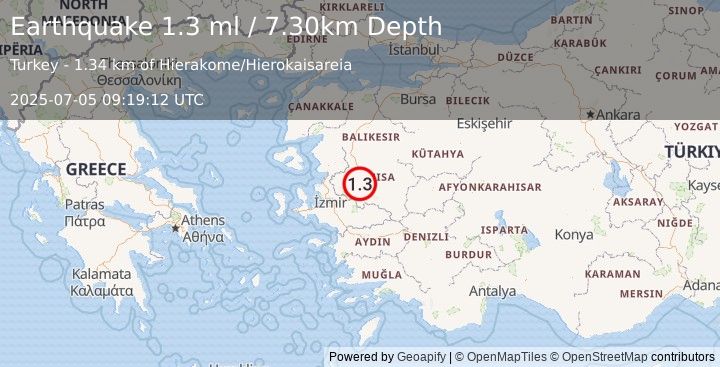 Earthquake WESTERN TURKEY (1.3 ml) (2025-07-05 09:19:12 UTC)