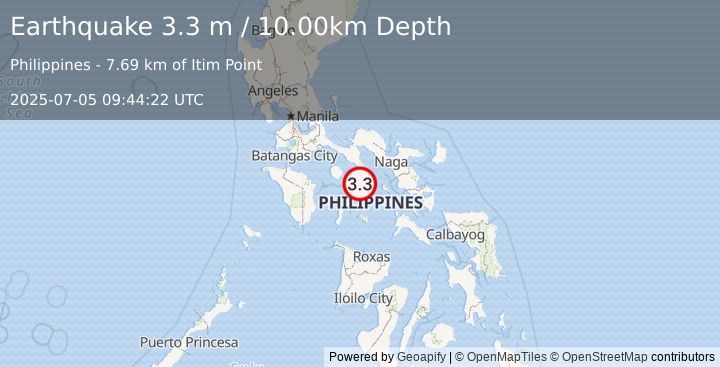 Earthquake LUZON, PHILIPPINES (3.3 m) (2025-07-05 09:44:22 UTC)