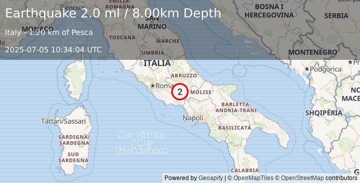 Earthquake SOUTHERN ITALY (2.0 ml) (2025-07-05 10:34:04 UTC)
