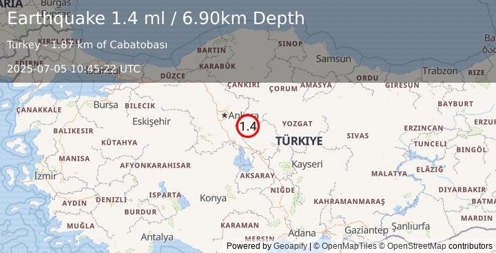 Earthquake CENTRAL TURKEY (1.4 ml) (2025-07-05 10:45:22 UTC)