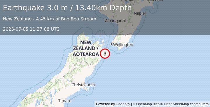 Earthquake COOK STRAIT, NEW ZEALAND (3.0 m) (2025-07-05 11:37:08 UTC)