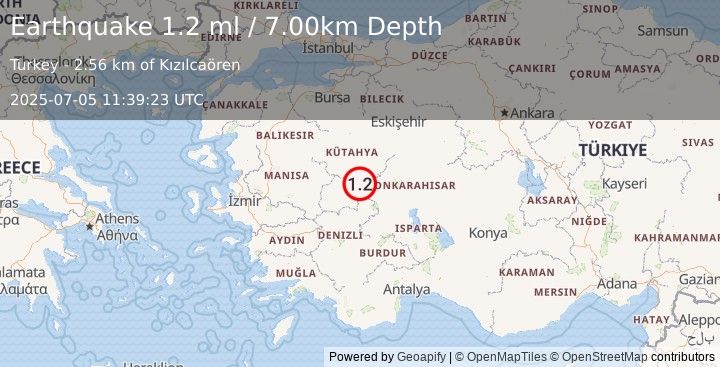 Earthquake WESTERN TURKEY (1.2 ml) (2025-07-05 11:39:23 UTC)