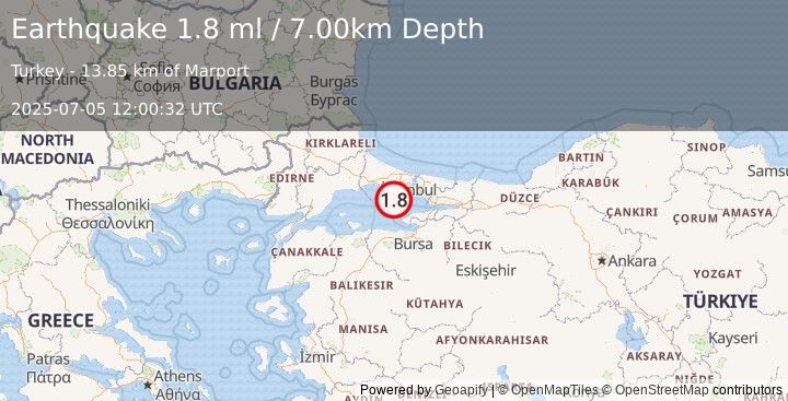 Earthquake WESTERN TURKEY (1.8 ml) (2025-07-05 12:00:32 UTC)