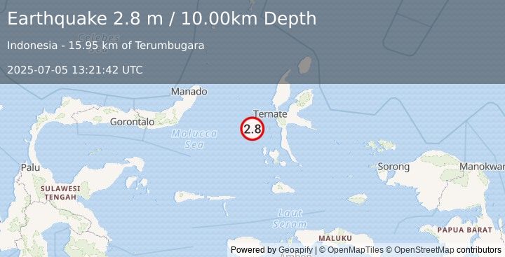 Earthquake MOLUCCA SEA (2.8 m) (2025-07-05 13:21:42 UTC)