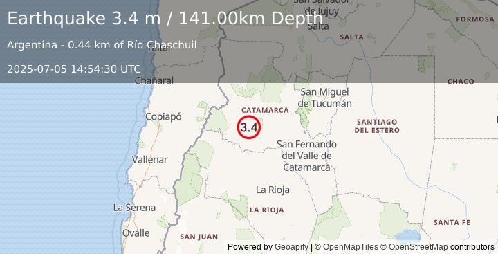 Earthquake CATAMARCA, ARGENTINA (3.4 m) (2025-07-05 14:54:30 UTC)