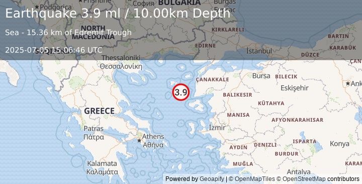 Earthquake AEGEAN SEA (3.9 ml) (2025-07-05 15:06:46 UTC)