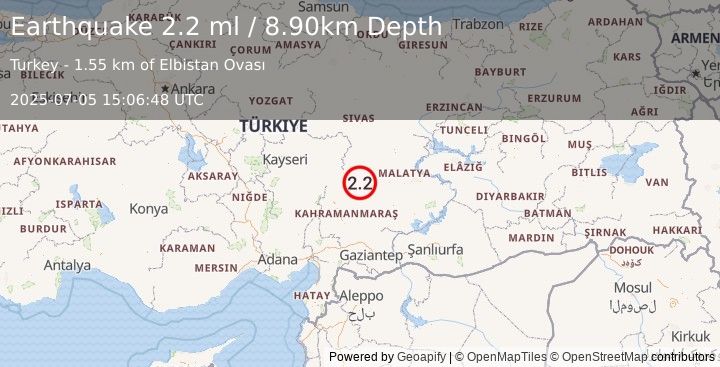 Earthquake CENTRAL TURKEY (2.2 ml) (2025-07-05 15:06:48 UTC)
