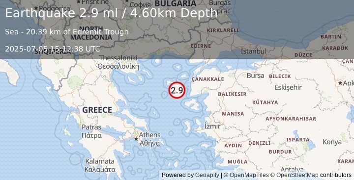 Earthquake AEGEAN SEA (2.8 ml) (2025-07-05 15:12:39 UTC)