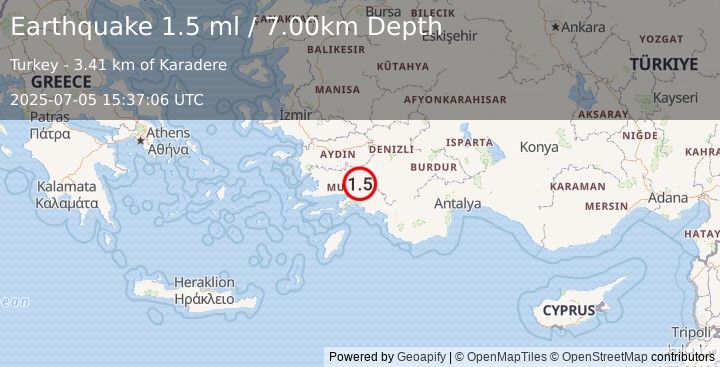 Earthquake WESTERN TURKEY (1.5 ml) (2025-07-05 15:37:06 UTC)