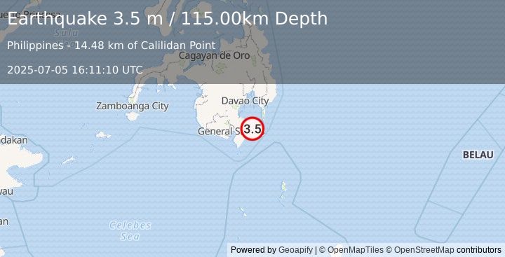 Earthquake MINDANAO, PHILIPPINES (3.5 m) (2025-07-05 16:11:10 UTC)