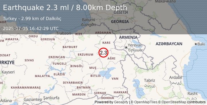 Earthquake EASTERN TURKEY (2.3 ml) (2025-07-05 16:42:29 UTC)
