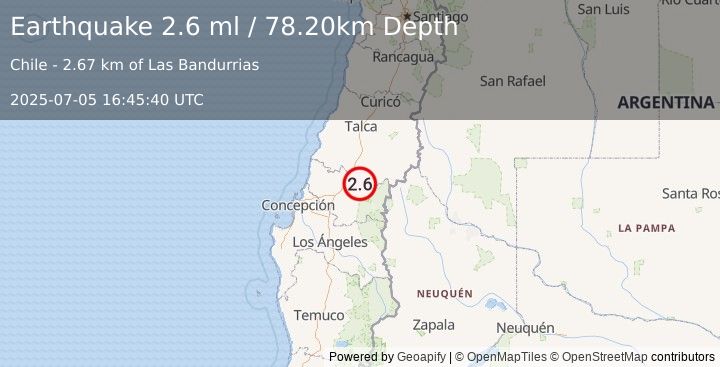 Earthquake BIO-BIO, CHILE (2.6 ml) (2025-07-05 16:45:40 UTC)