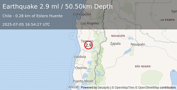 Earthquake ARAUCANIA, CHILE (2.9 ml) (2025-07-05 16:54:27 UTC)
