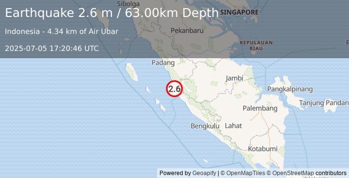 Earthquake KEP. MENTAWAI REGION, INDONESIA (2.6 m) (2025-07-05 17:20:46 UTC)