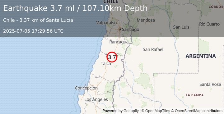 Earthquake MAULE, CHILE (3.9 ml) (2025-07-05 17:29:58 UTC)